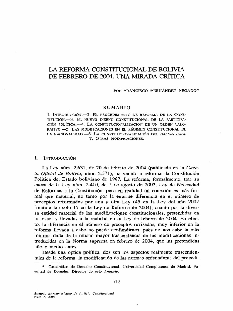 Reforma Constitucional en Bolivia | PDF | Derechos humanos | Derecho