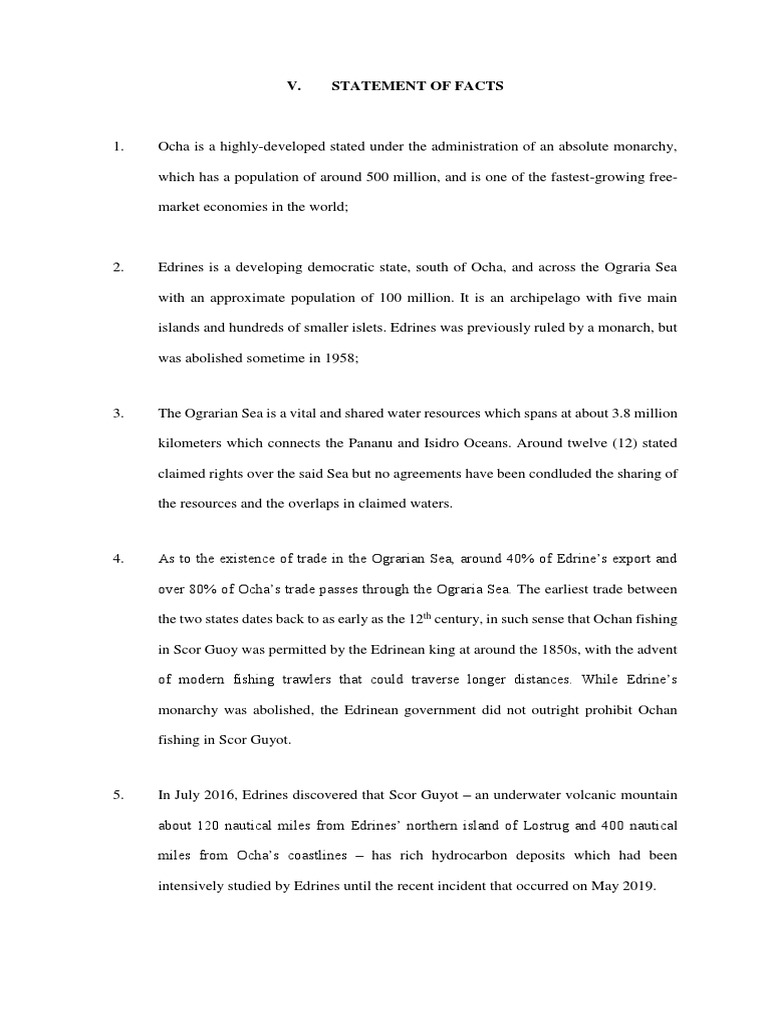 Memorials Statement of Facts PDF Territorial Waters United