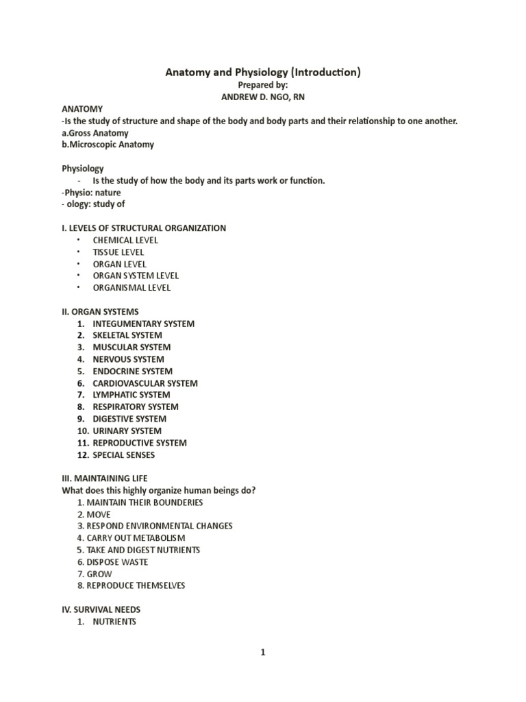 ANATOMY AND PHYSIOLOGY OUTLINE intelligence overview