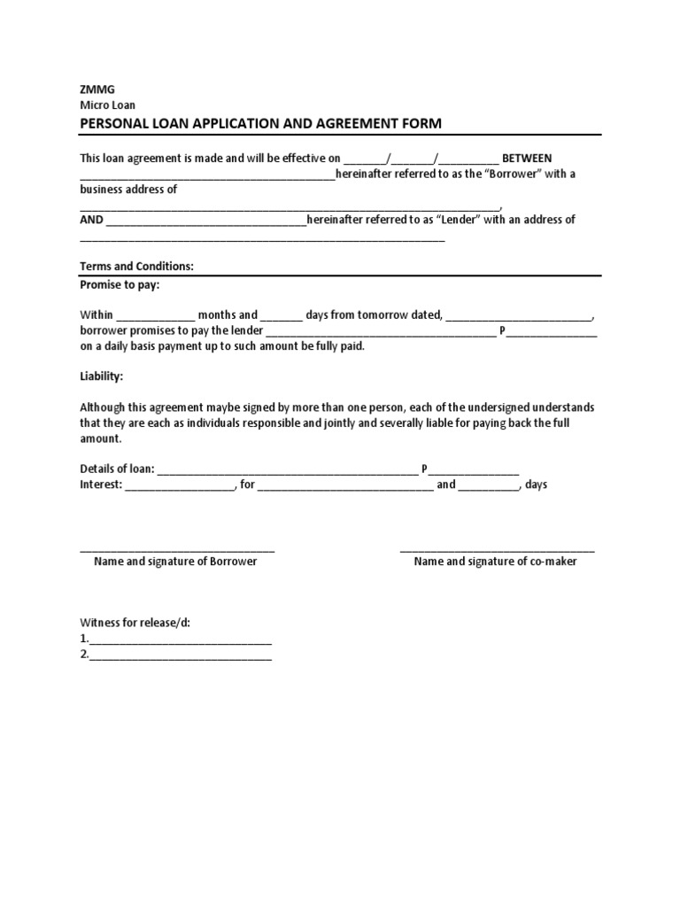 Personal Loan Application and Agreement Form | PDF