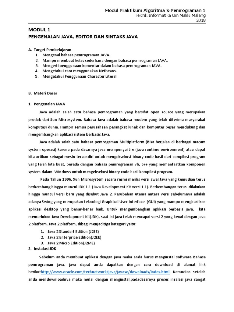 Modul algoritma dan pemrograman 2018 pdf pdf