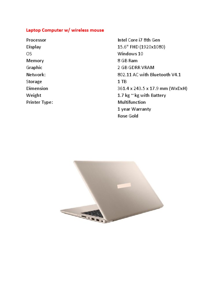 Laptop Computer W/ Wireless Mouse | PDF