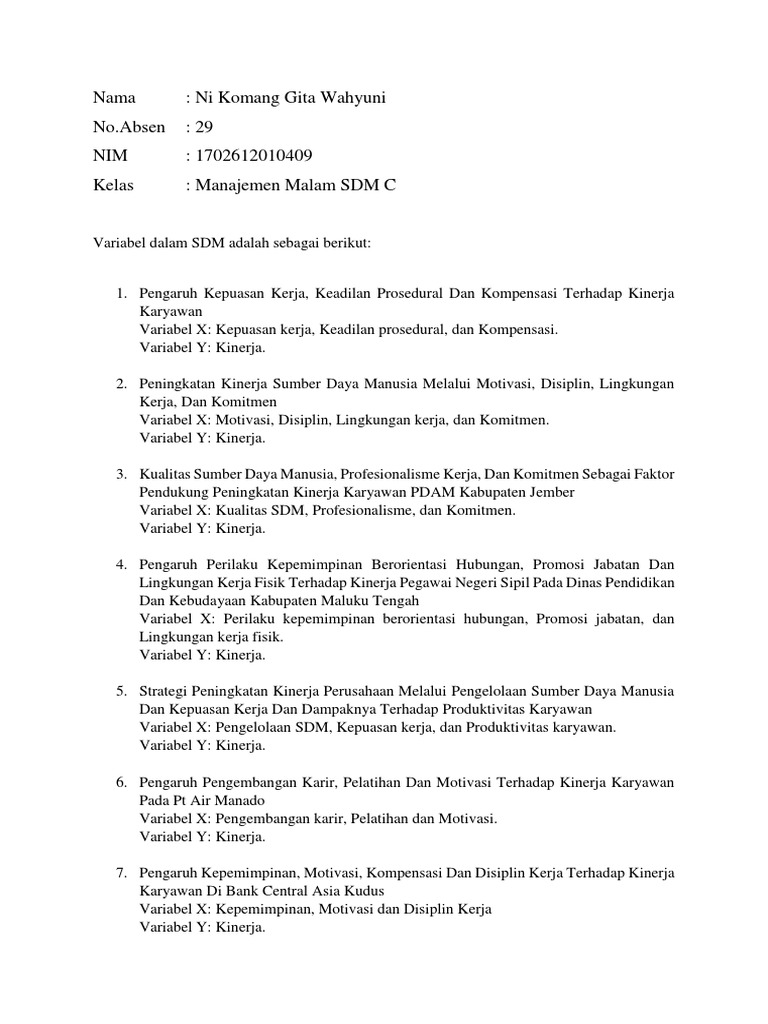 Variabel Kinerja dalam Manajemen SDM | PDF