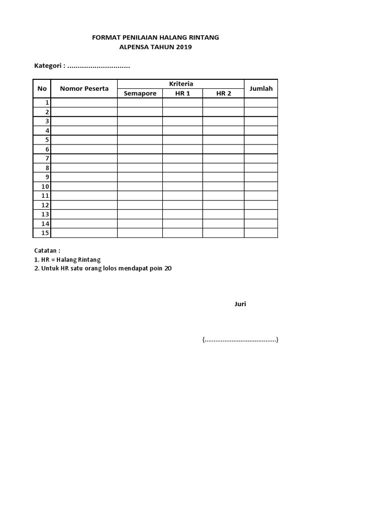 Format Penilaian Halang Rintang PDF | PDF