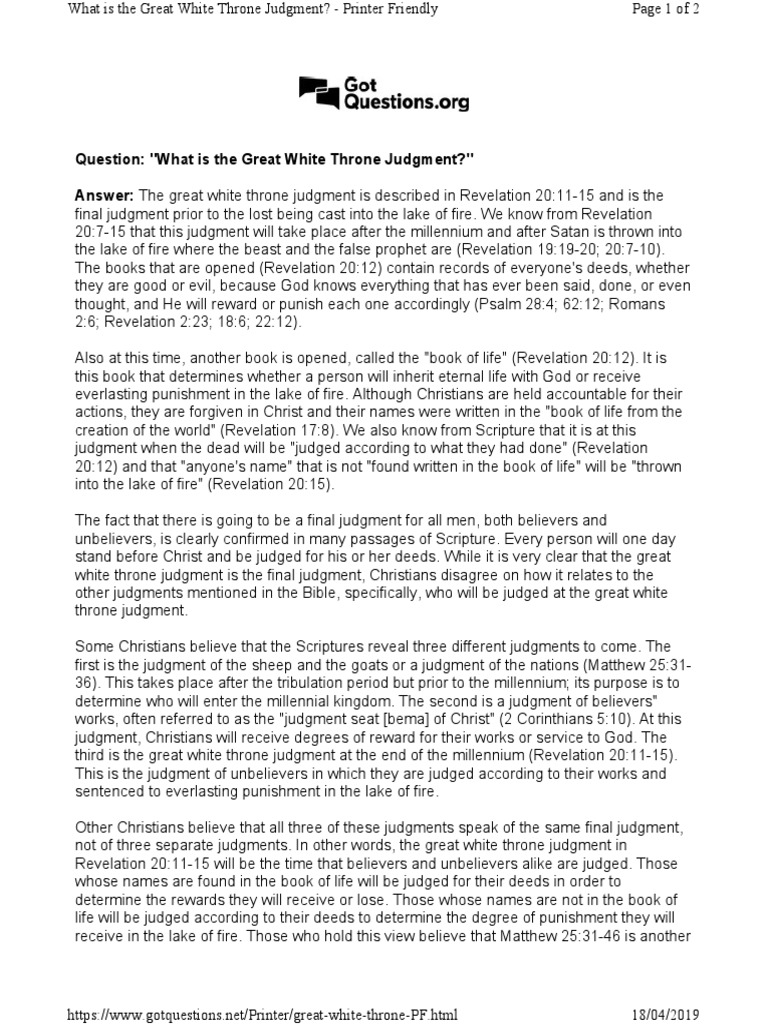 Great White Throne Judgement | PDF | Last Judgment | Revelation