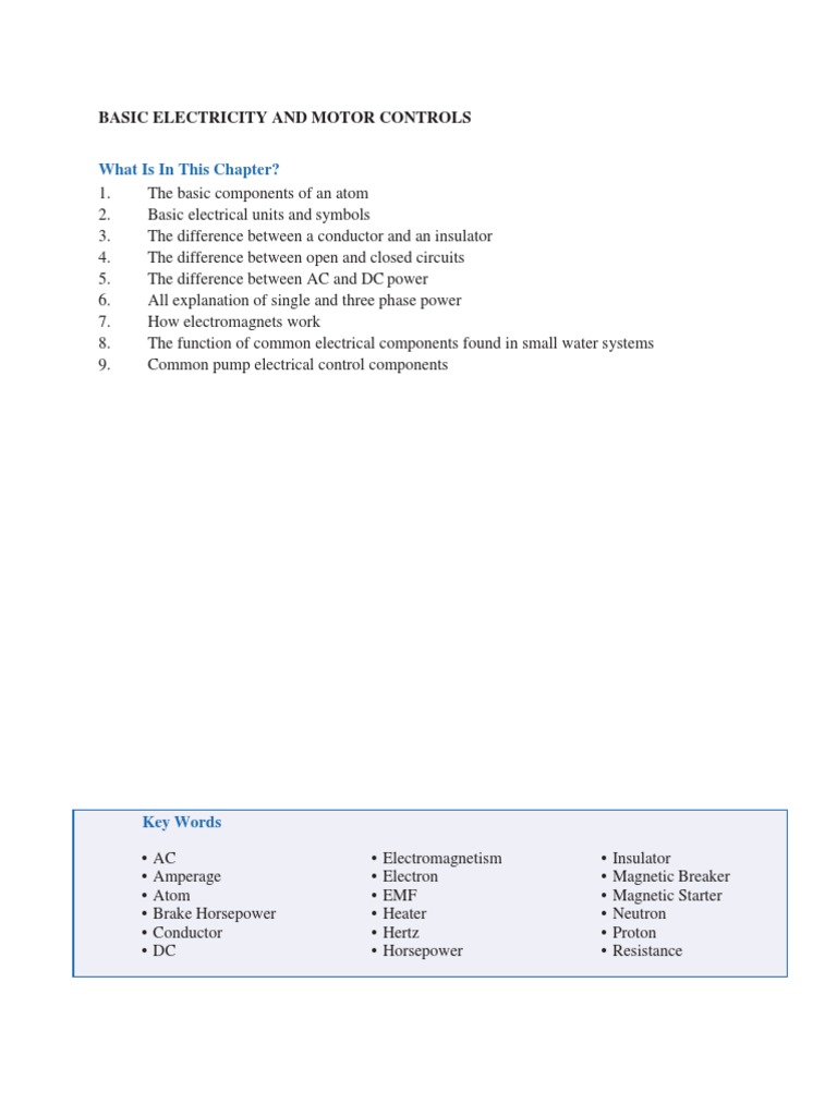 Basic Electricity and Motor Controls PDF Electric Current Voltage
