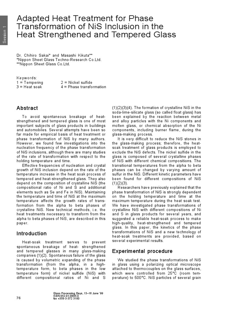 NiS Inclusion Phase Transformation in Glass | PDF | Glasses | Heat Treating