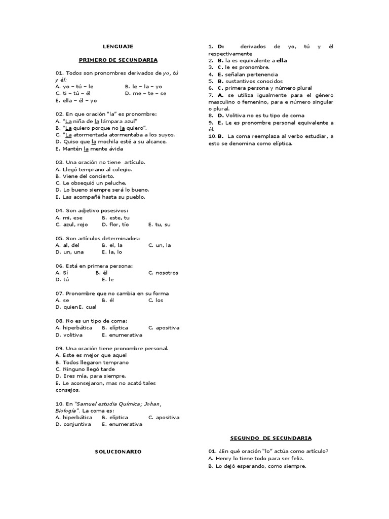 Lenguaje Primero De Secundaria Numero Gramatical Adjetivo