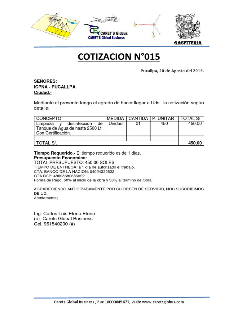 MODELO DE COTIZACION Limpieza de Tanque | PDF