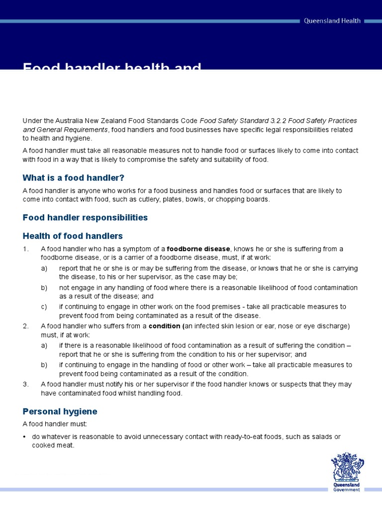 Food Handler Handwashing Guidelines | PDF | Hand Washing | Foodborne ...