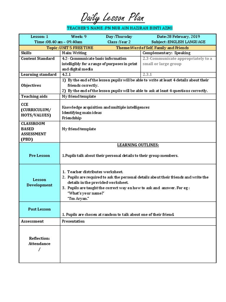Year 2 English: Friends Lesson Plan | PDF