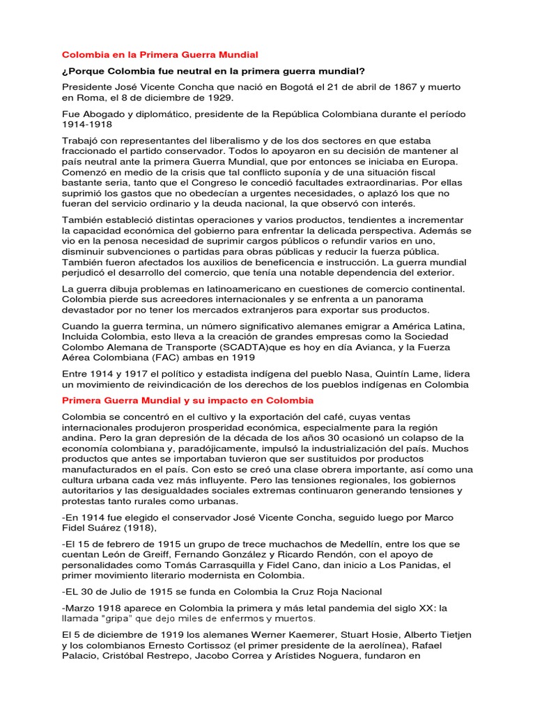 Impacto de la Primera Guerra en Colombia | PDF | America latina | Colombia