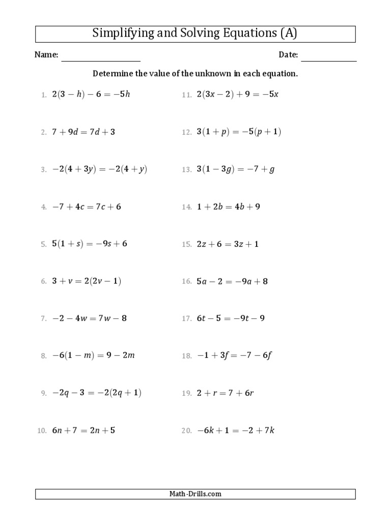 Algebra Linear Equations Combining Terms Solving 001 | PDF