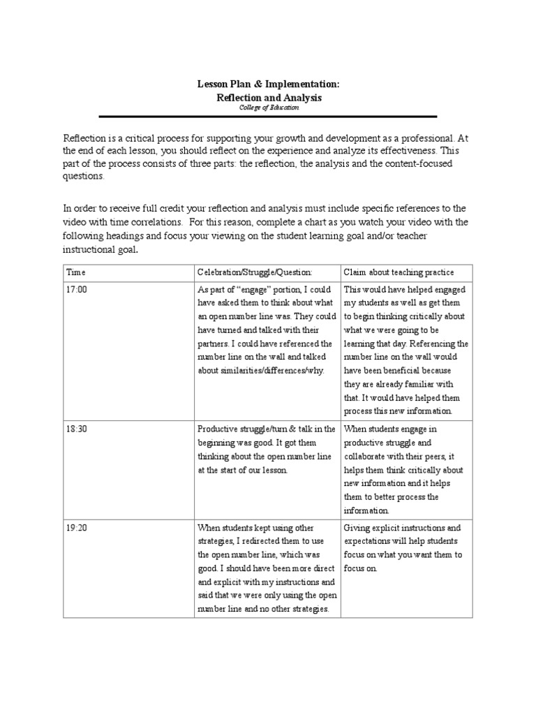 Lesson Reflection and Analysis Guide | PDF | Teaching Method ...