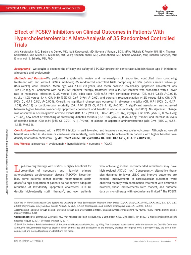 Effect of PCSK9 Inhibitors On Clinical Outcomes in Patients With ...