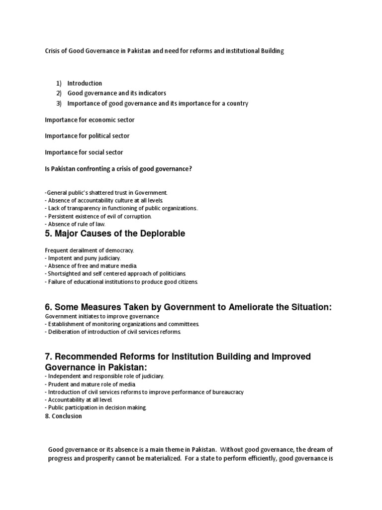 Governance Crisis and Reforms in Pakistan | PDF | Good Governance ...