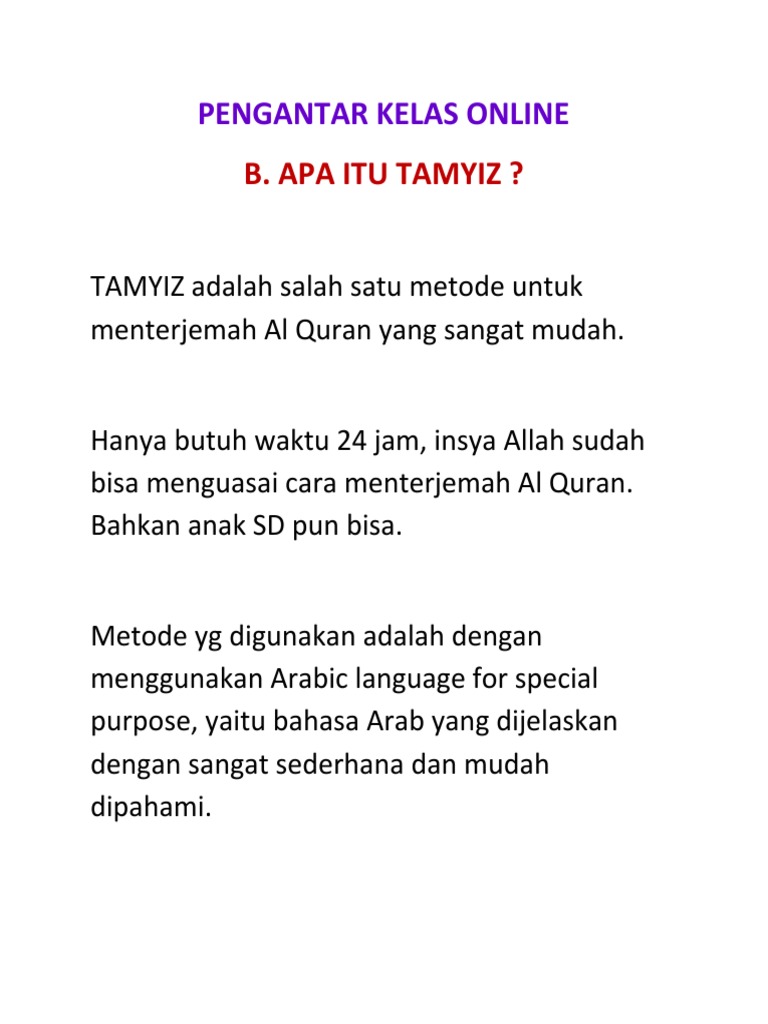 Metode Tamyiz: Mudah Menterjemah Al Quran | PDF