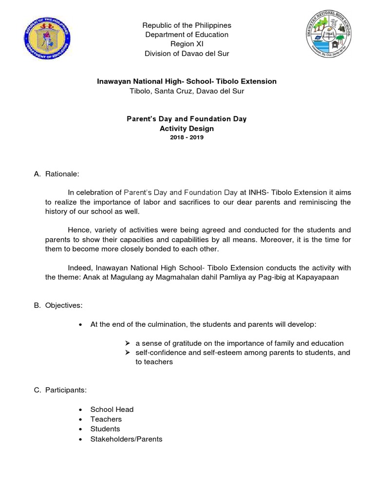 Parents' Day and Foundation Day Plan | PDF