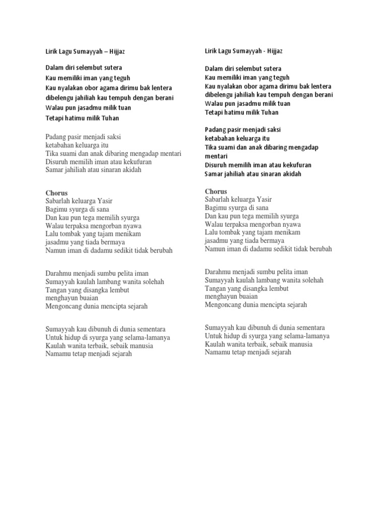 Lirik Lagu Sumayyah Pdf