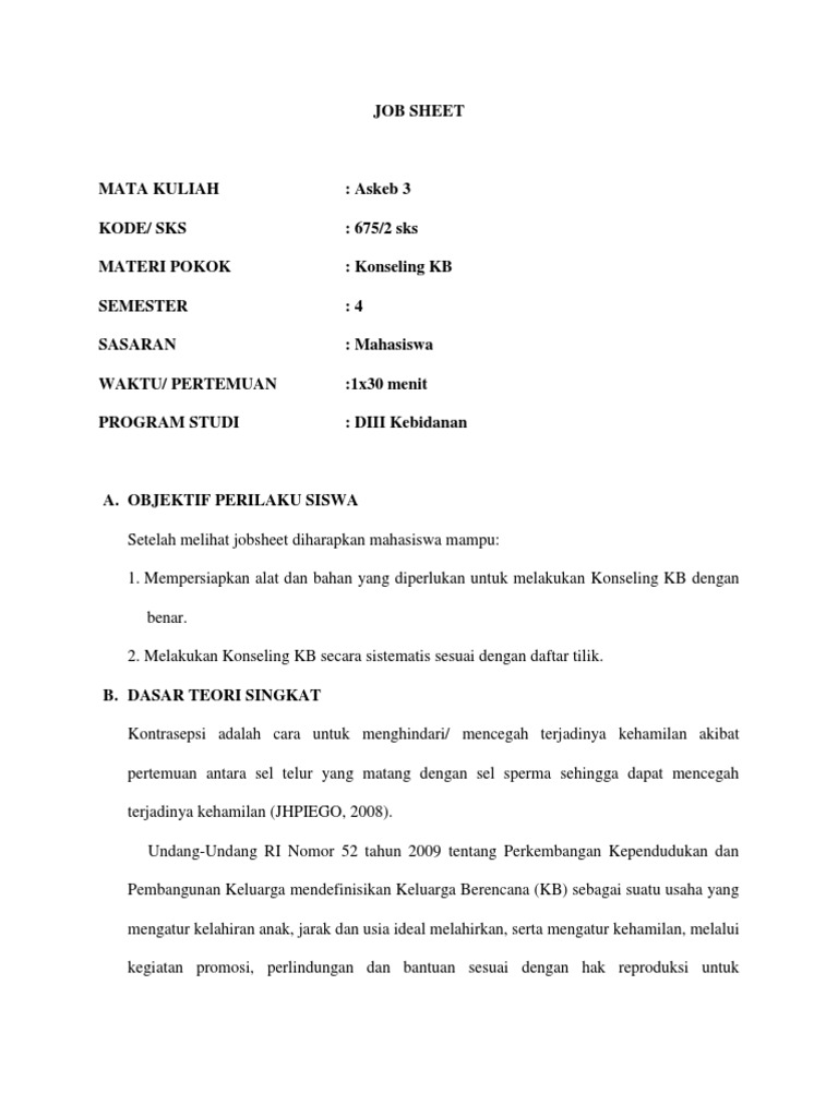 Konseling KB untuk Mahasiswa Kebidanan | PDF