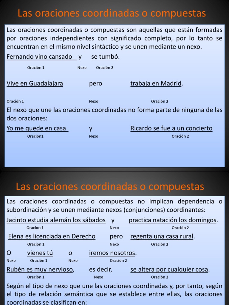 Oraciones Coordinadas | PDF | Oración (Lingüística) | Mecánica del lenguaje