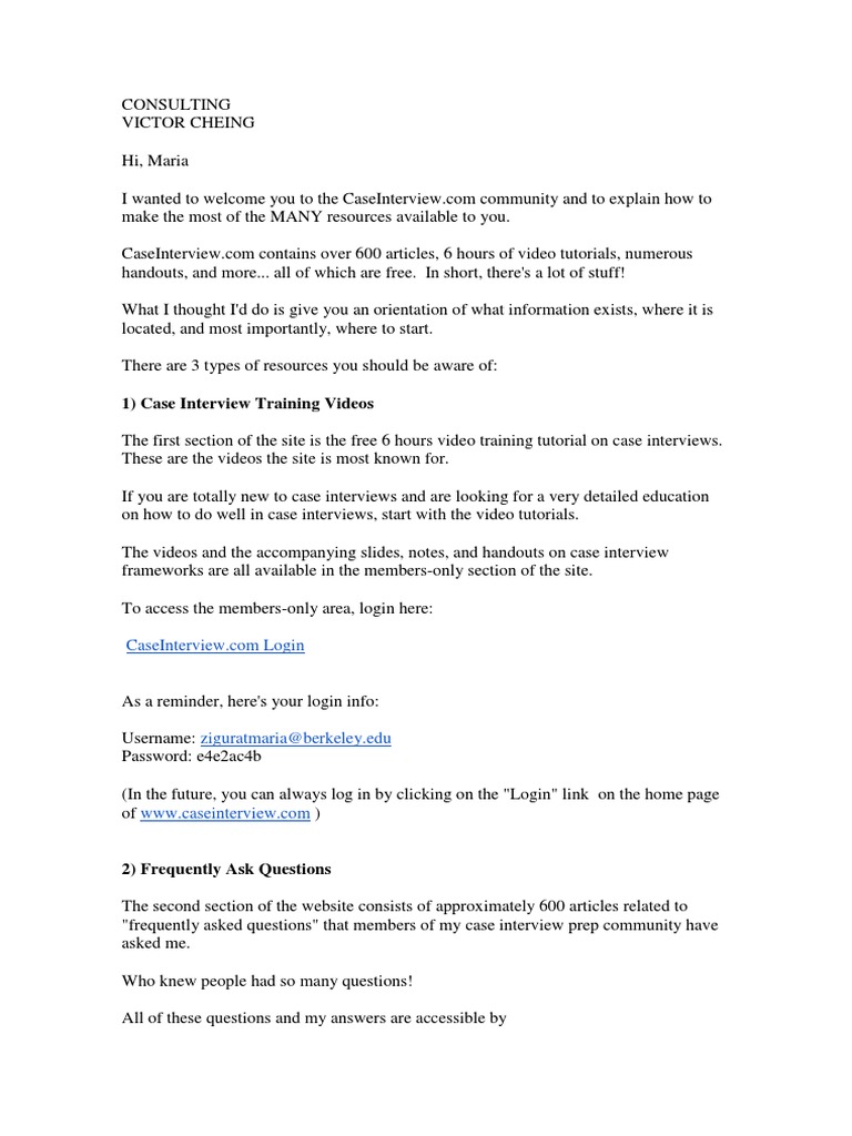 Case Interview Resources Overview | PDF | Question | Privacy