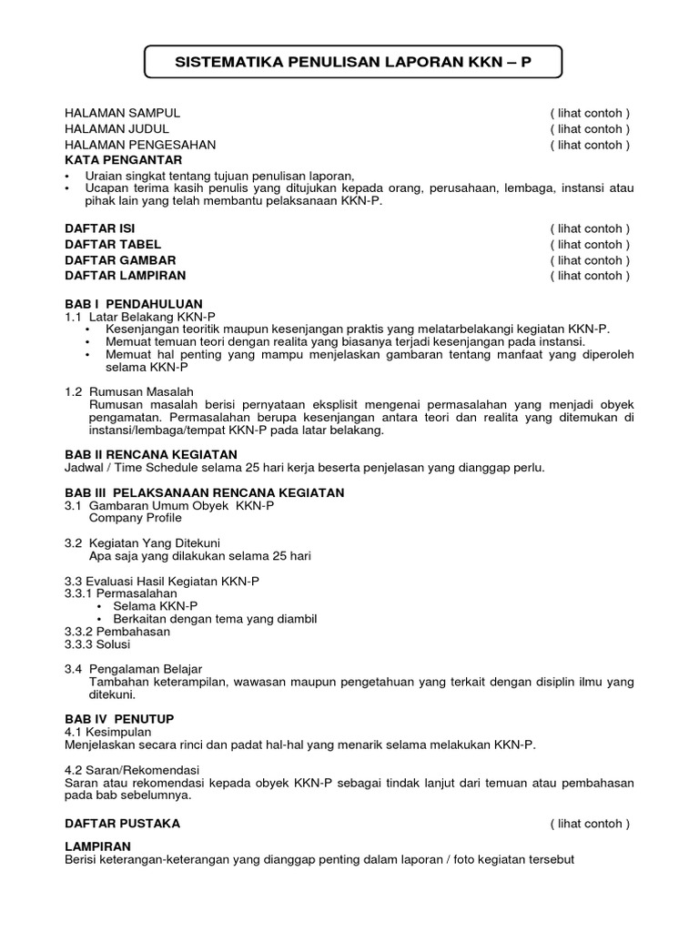 Sistematika Penulisan Laporan Kknp