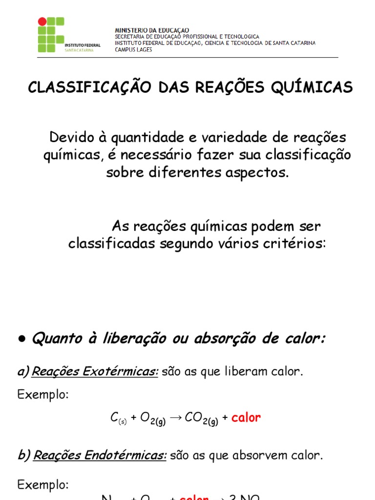 Classificação Das Reações Químicas | Reações Químicas | Cobre