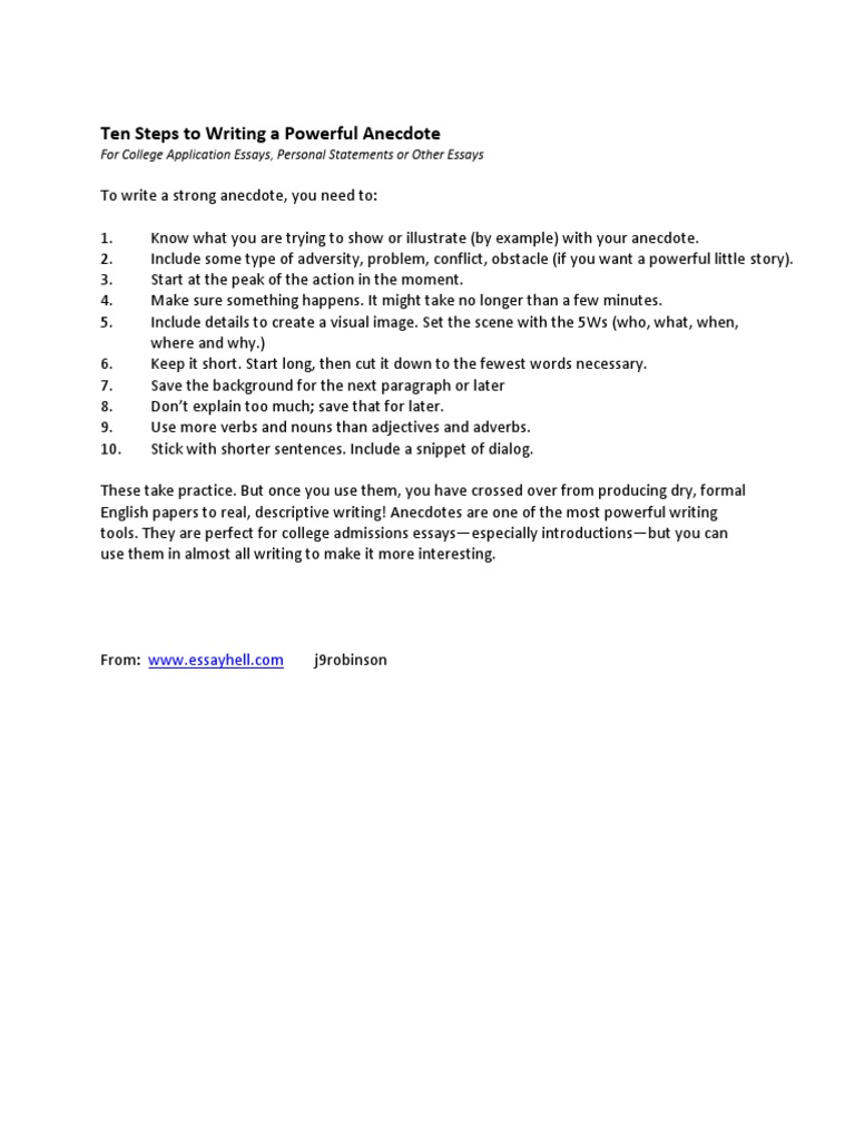 26 Steps To Writing A Powerful Anecdote  PDF  Essays  Adjective