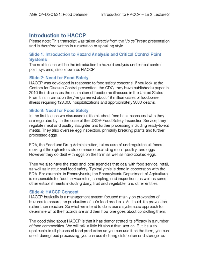 Intro To HACCP PDF | PDF | Hazard Analysis And Critical Control Points ...