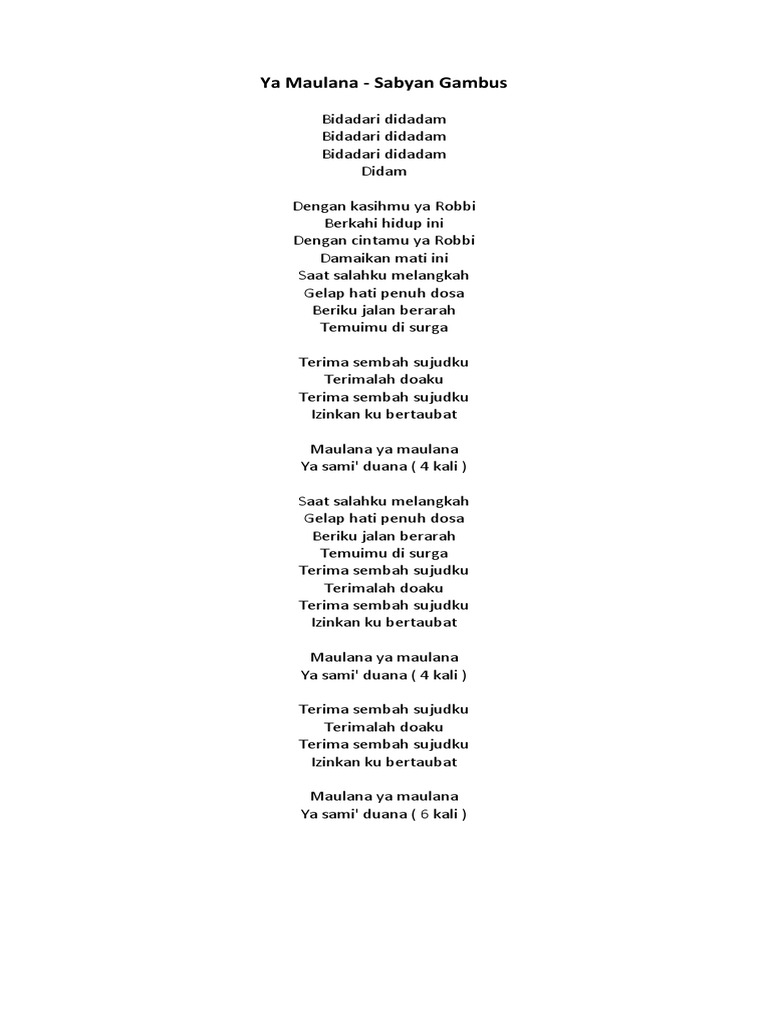 Lirik Lagu Maulana Pdf
