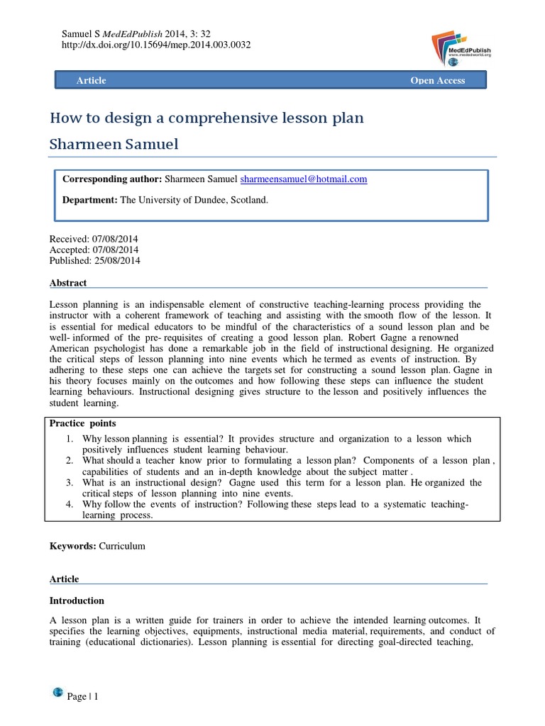 How To Design A Comprehensive Lesson Plan Sharmeen Samuel | PDF ...
