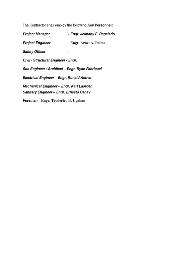 Key Personnel for Construction Project | PDF
