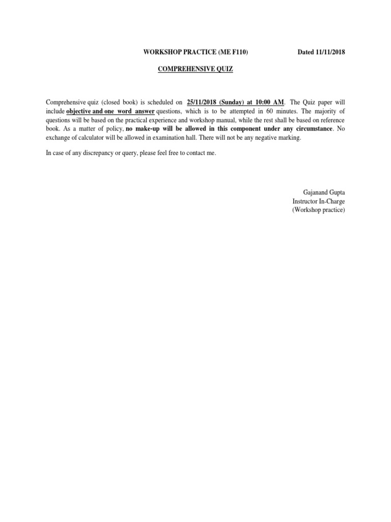 Quiz Notice | PDF