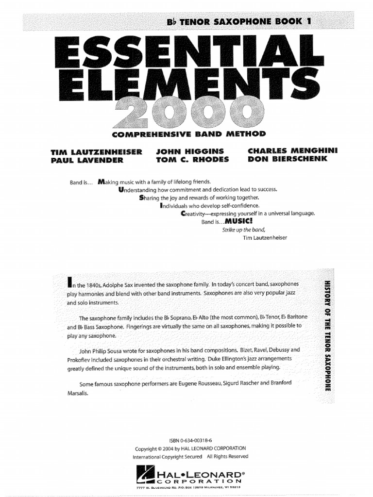 Essential Elements 2000 Saxo Tenor Vol 1 PDF PDF