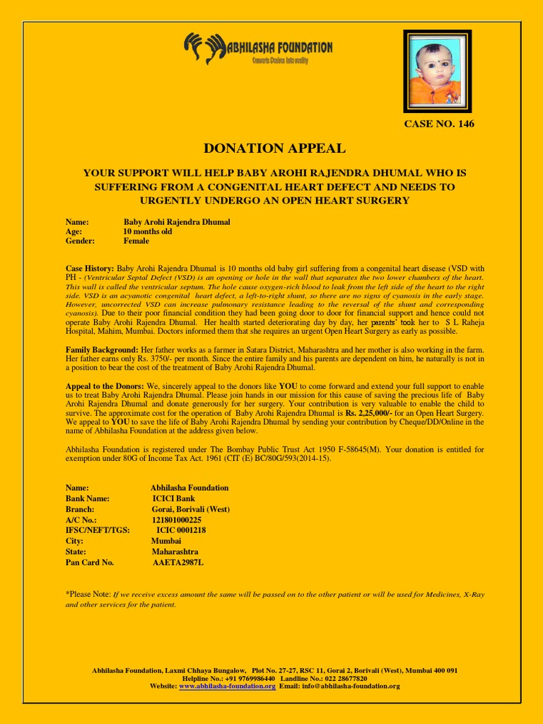 Donation Appeal: CASE NO. 146 | PDF | Congenital Heart Defect 