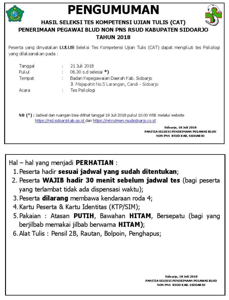 Pengumuman Tes Psikologi 2018