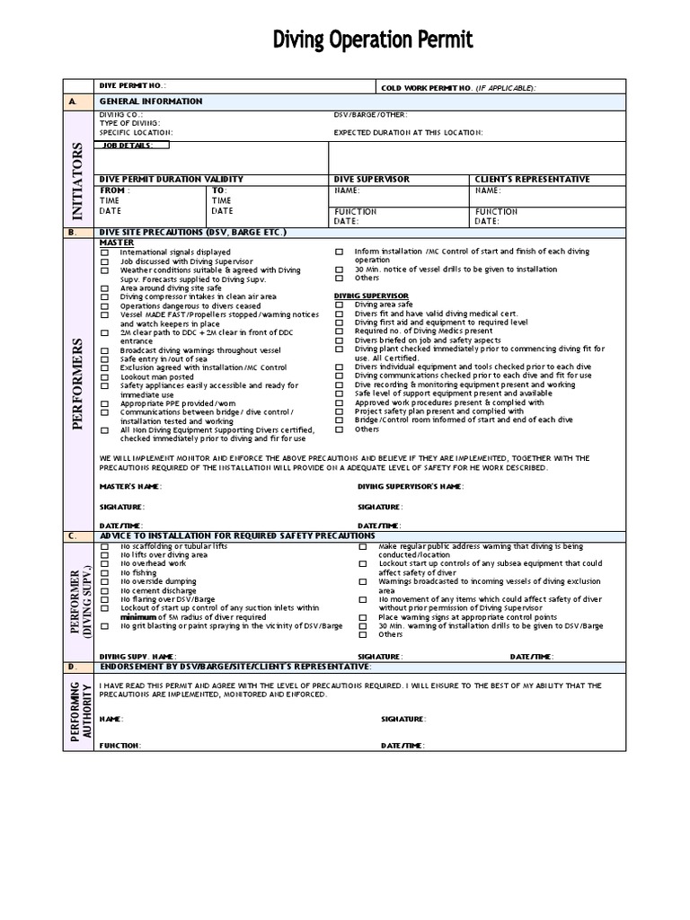 Diving Work Permit and Safety Guidelines | PDF | Underwater Diving ...