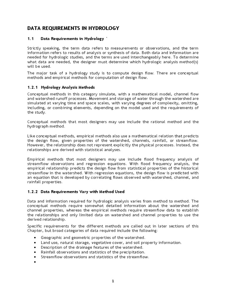 1.1 Data Requirements in Hydrology ' PDF Drainage Basin Hydrology