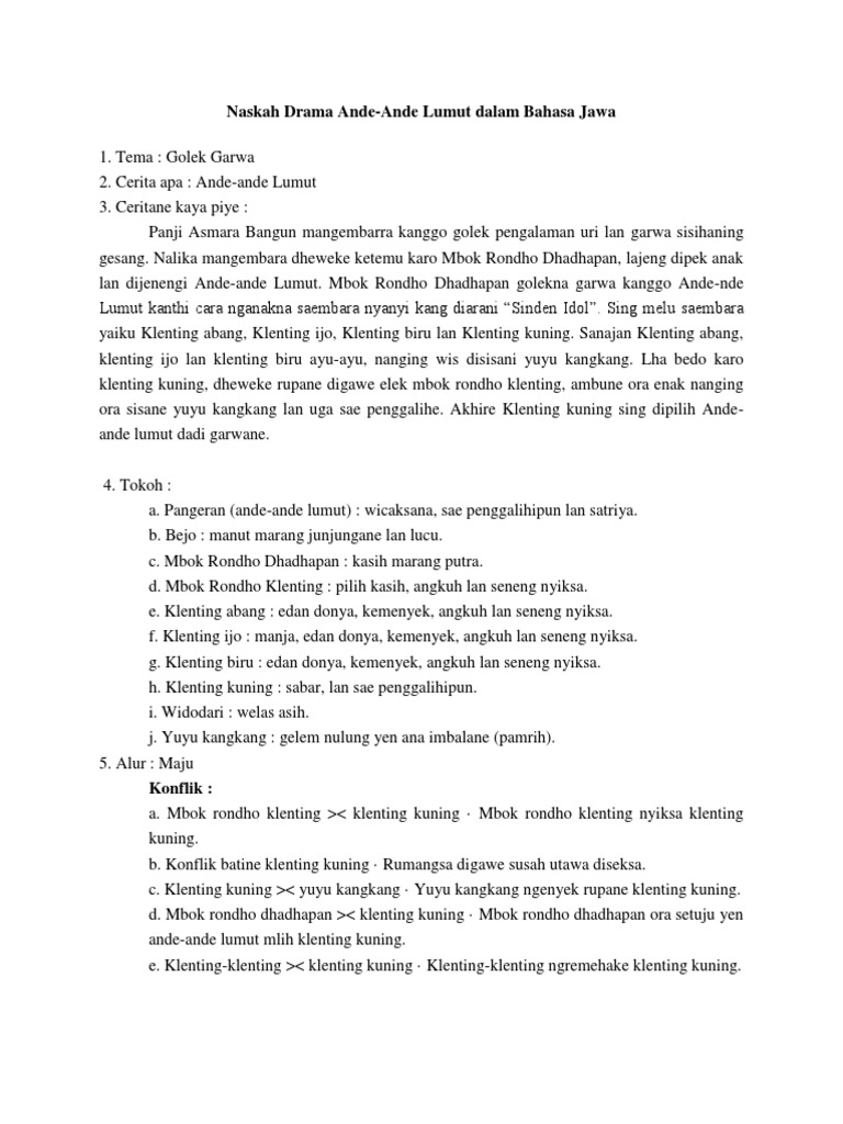 Teks Drama Bahasa Jawa Ande Ande Lumut Terkait Teks