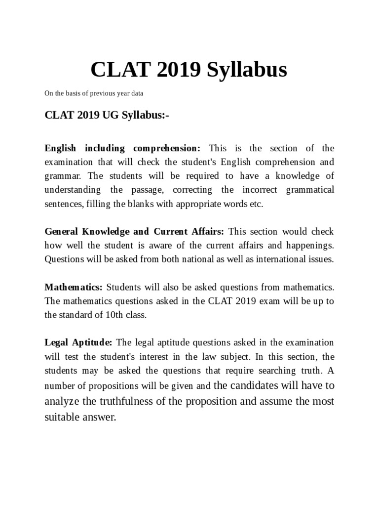 CLAT 2019 Exam Syllabus Overview | PDF