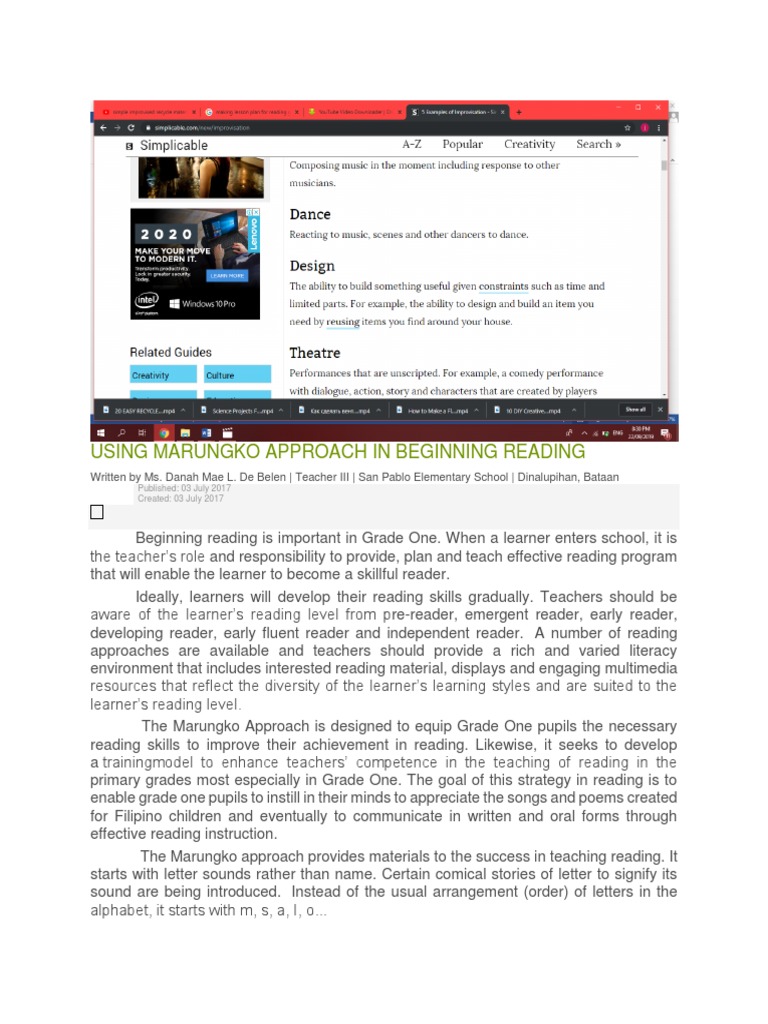 Using Marungko Approach In Beginning Reading PDF