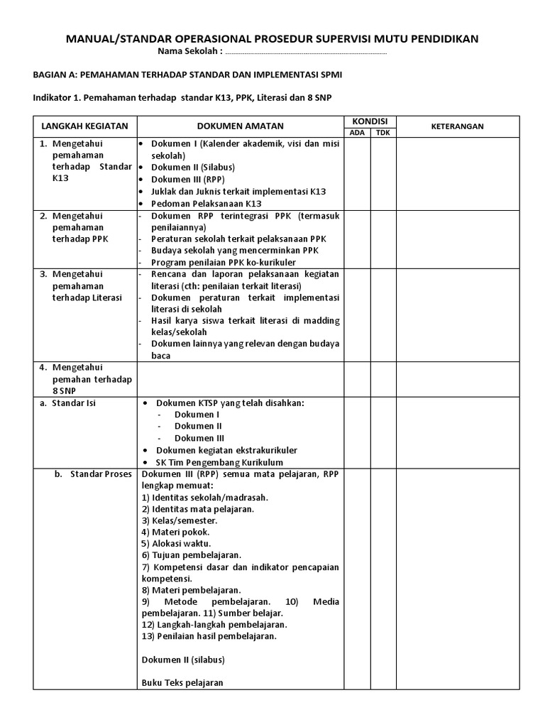 Instrumen Supervisi Mutu Bagian A