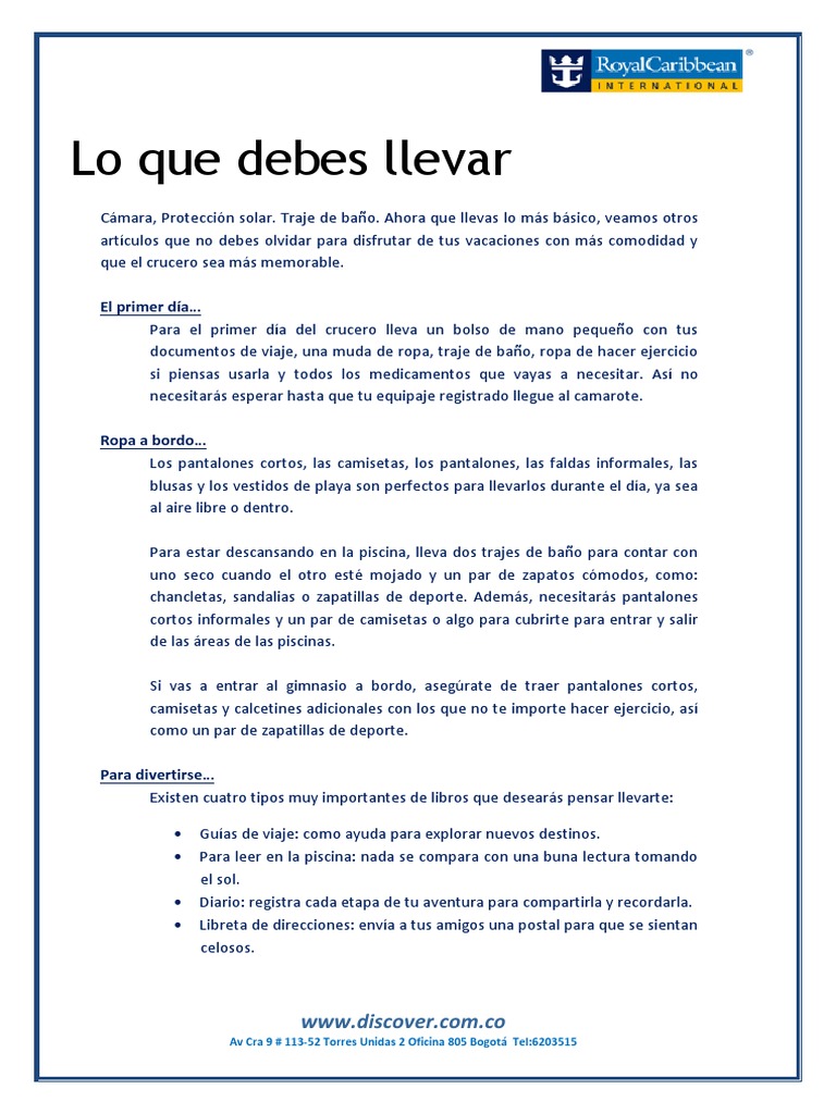Lo Que Debes Llevar - Royal Caribbean | PDF | Traje (ropa) | Crucero, image size:768x1024