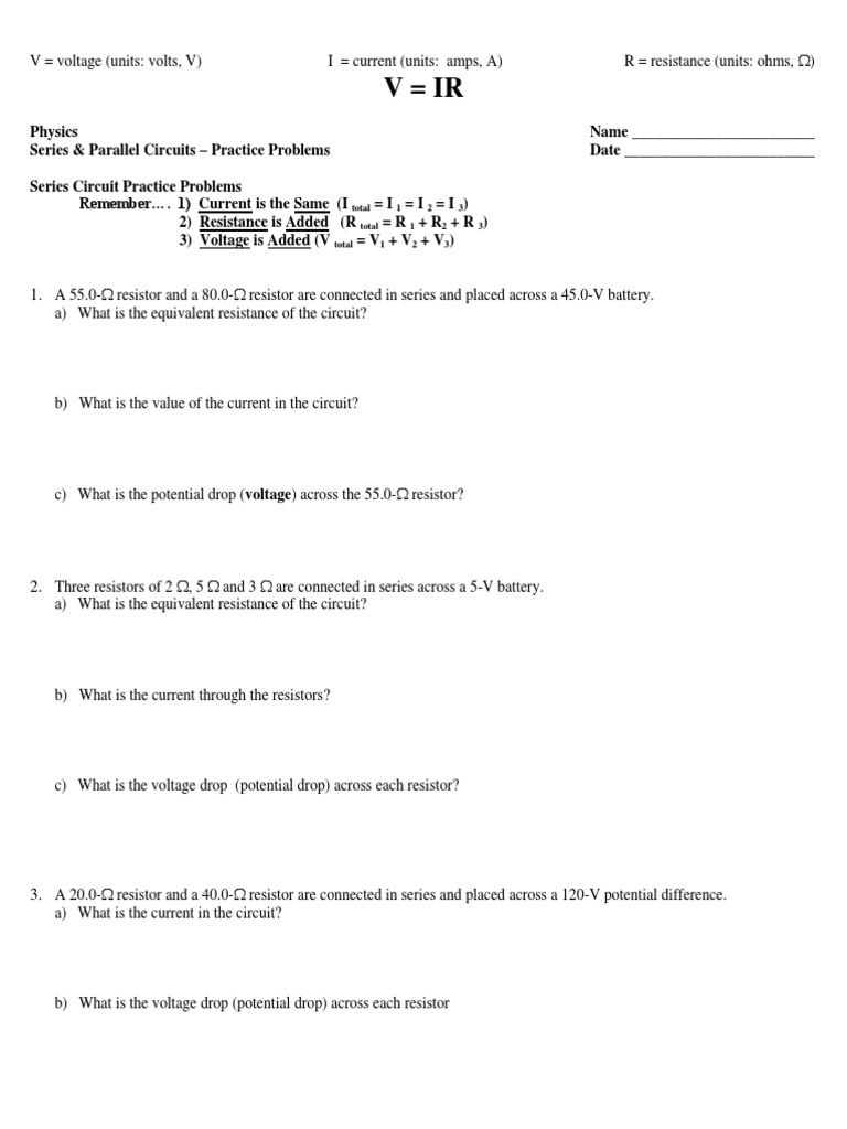 Series And Parallel Pdf Series And Parallel Circuits Resistor