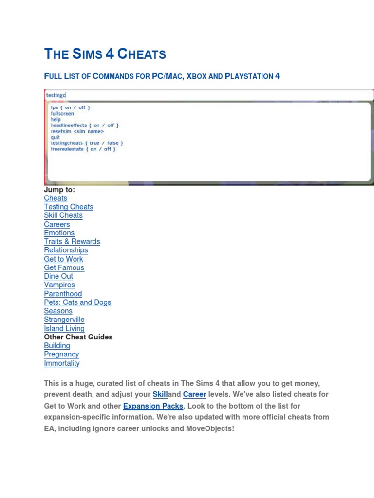 The Sims 4 Cheats | PDF | Parenting | Relationships