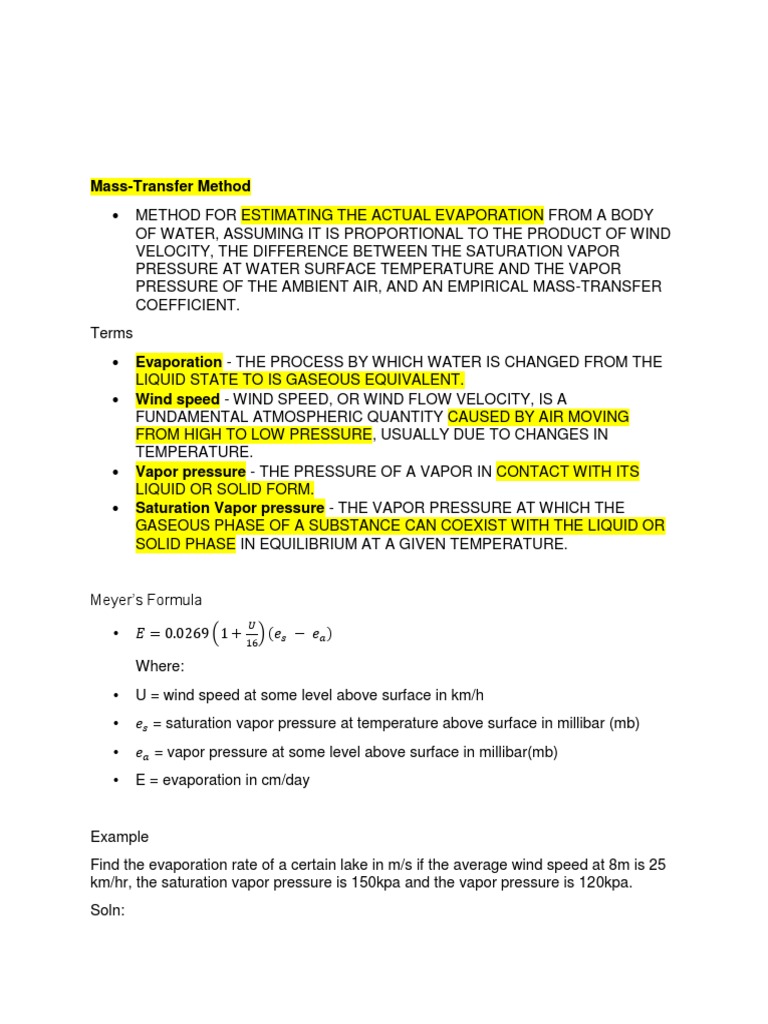 Mass Transfer Method | PDF | Spillway | Evaporation