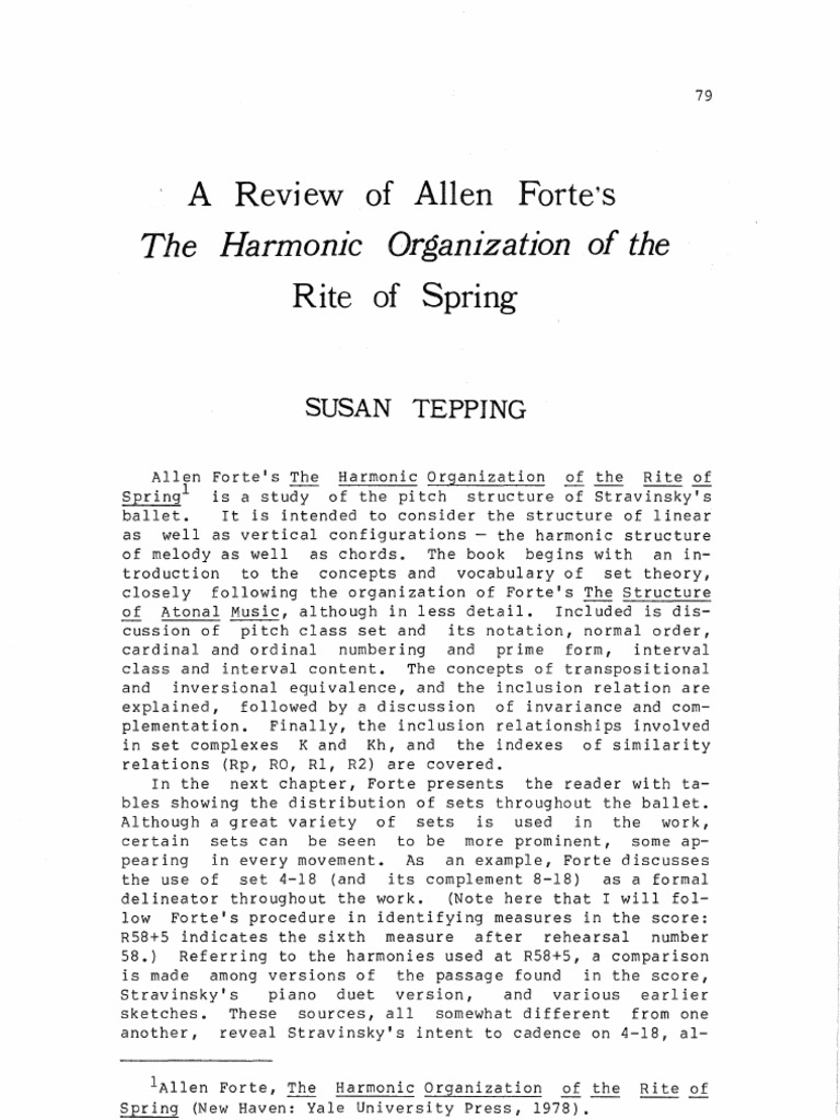 A Review of Allen Forte's The Harmonic Organization of Rite of Spring ...