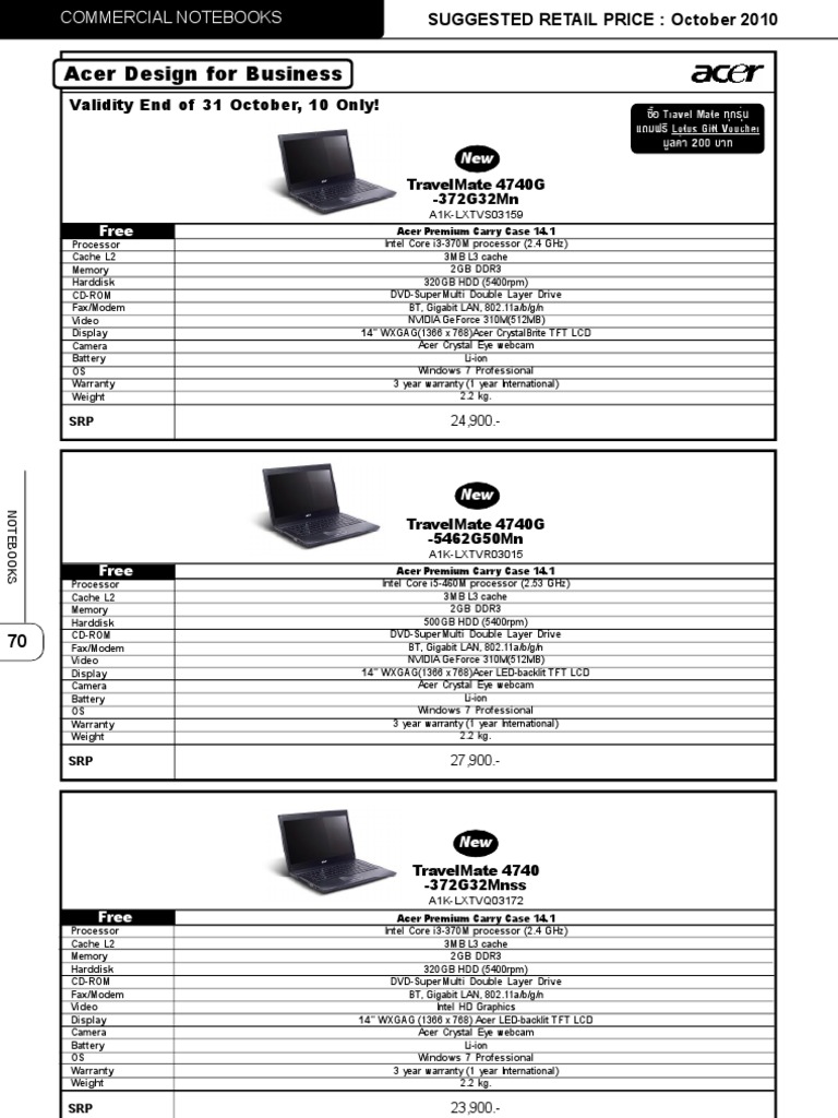 October 2010 Commercial Notebooks Pricing | PDF | Advanced Micro ...