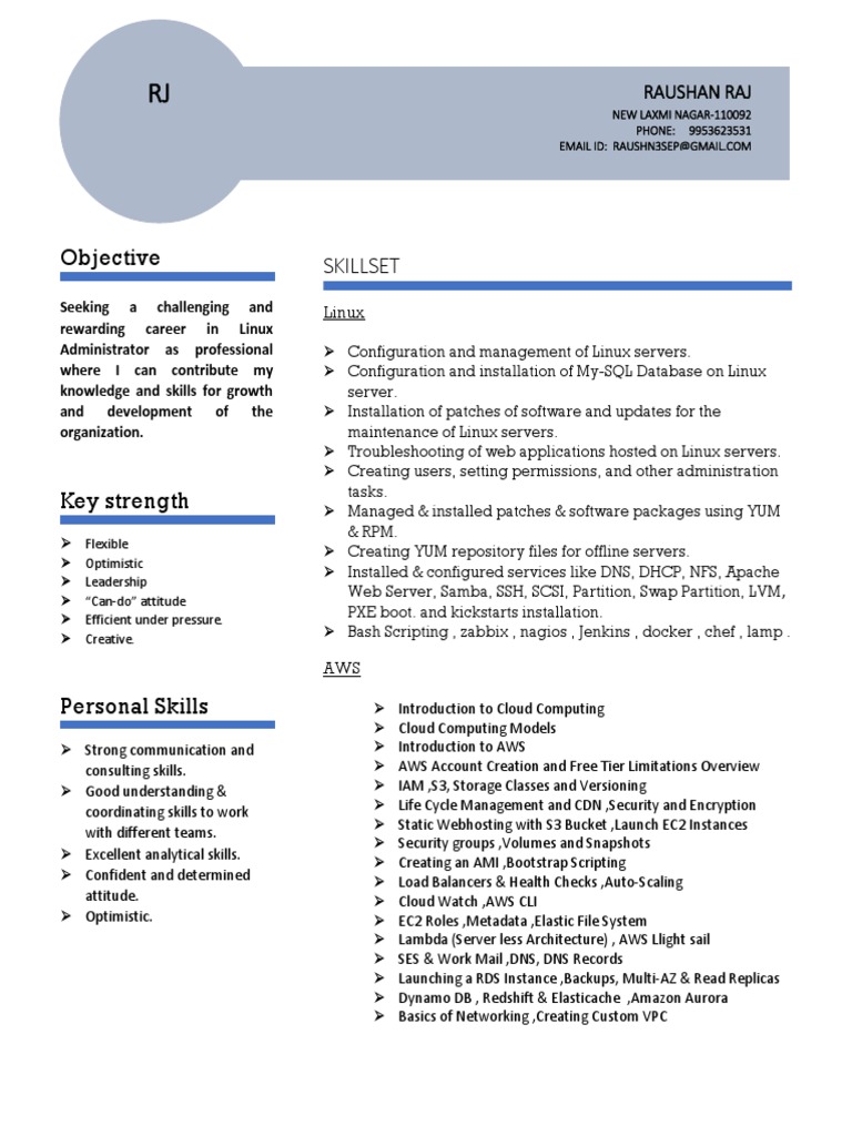 Linux Administrator Resume Overview | PDF | Linux | Cloud Computing